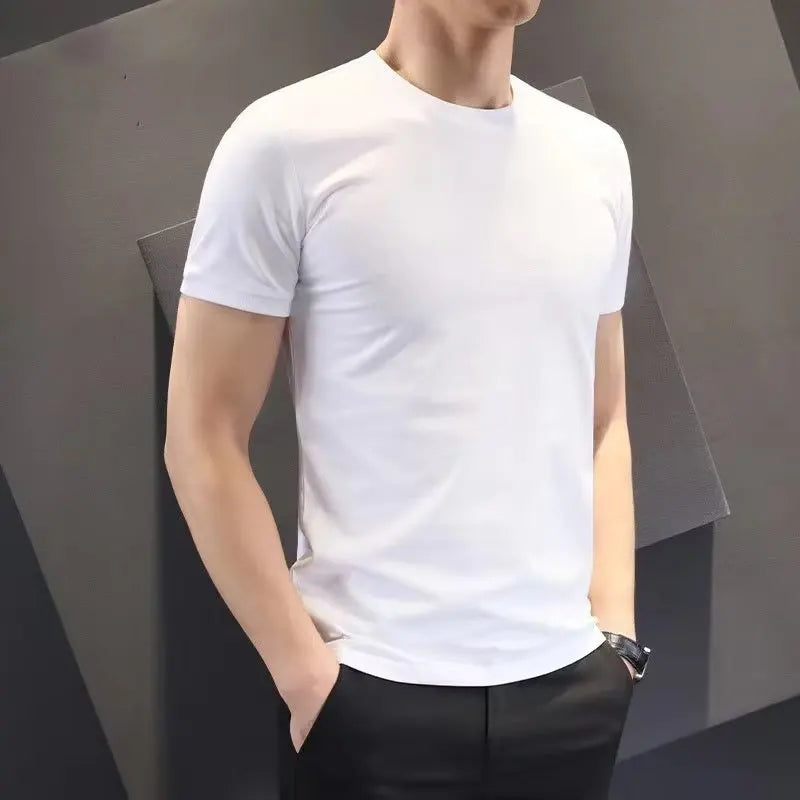M-5XL Large Size Summer Men's Sporty Short Sleeve Quick Dry Neck T-Shirt Solid Color Printing Casual Top Wholesale