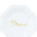 616207 7 Inch 8pcs Disposable White Gold Hot Stamped Paper Plate Eid Mubarak Ramadan Decoration Dinnerware Party Supplies