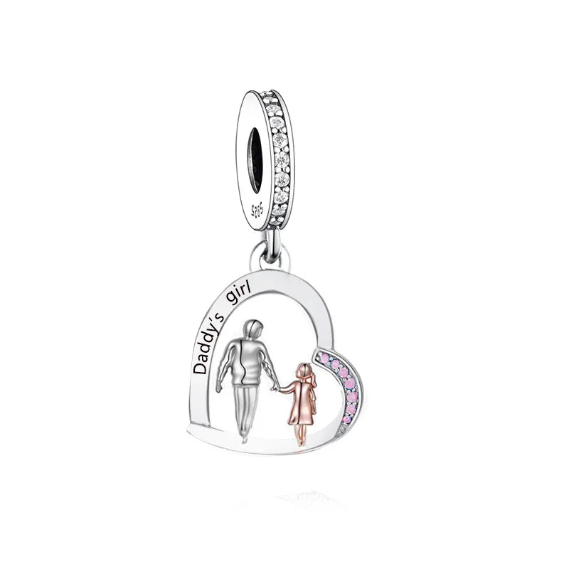 Fit Original Brand Charm Bracelet 925 Sterling Silver Father and Daughter Daddy's Girl Bead for Women Jewelry Making