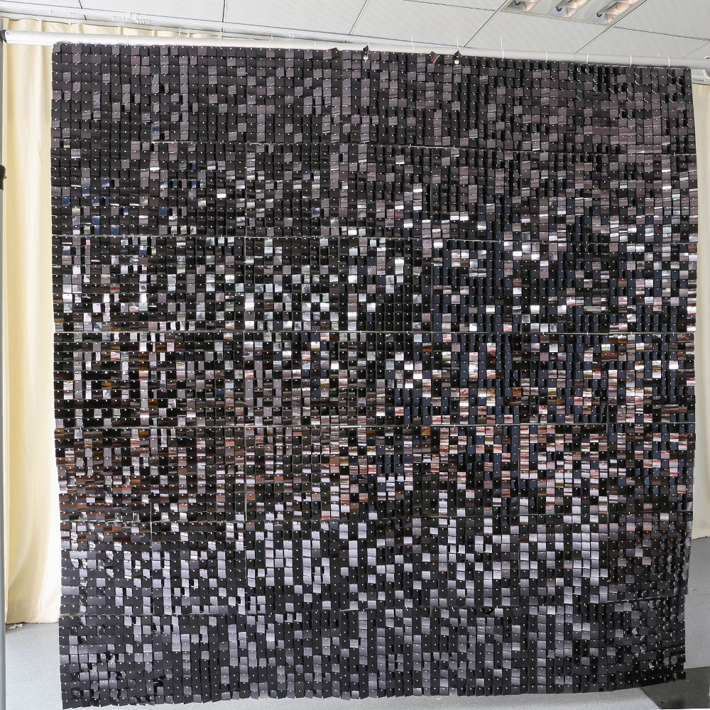 SL210712-1 Grid Black Mirror Shimmer Sequin Wall Panels Wedding Party Decoration Advertising Backdrop Square Sequin Shimmer Wall