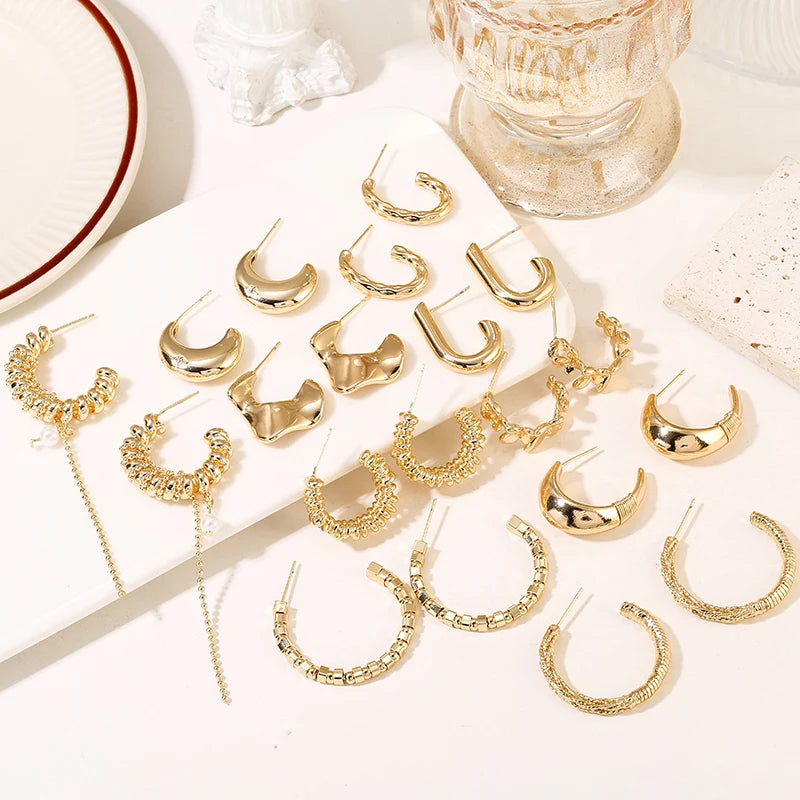 Factory Wholesale Hot Selling Geometric Brass 14K Gold Plated C Ring Women's Earrings Fashion Jewelry Earrings