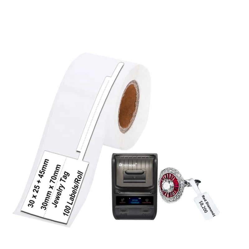 Detonger Consumables Jewelry Tags Waterproof Tear Resistant for DP23 DP30 Thermal Printer Barcode Qr Code Label