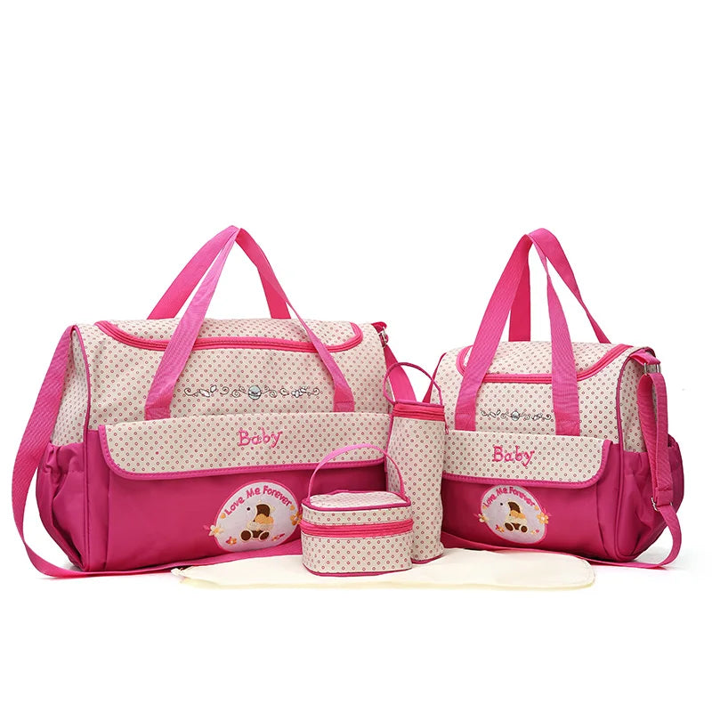 Hot Sale Waterproof Large Capacity Multi-Functional Mummy Bag Lady Fashion Travel Nursing Carrier Diaper 5-Piece Set for Mom