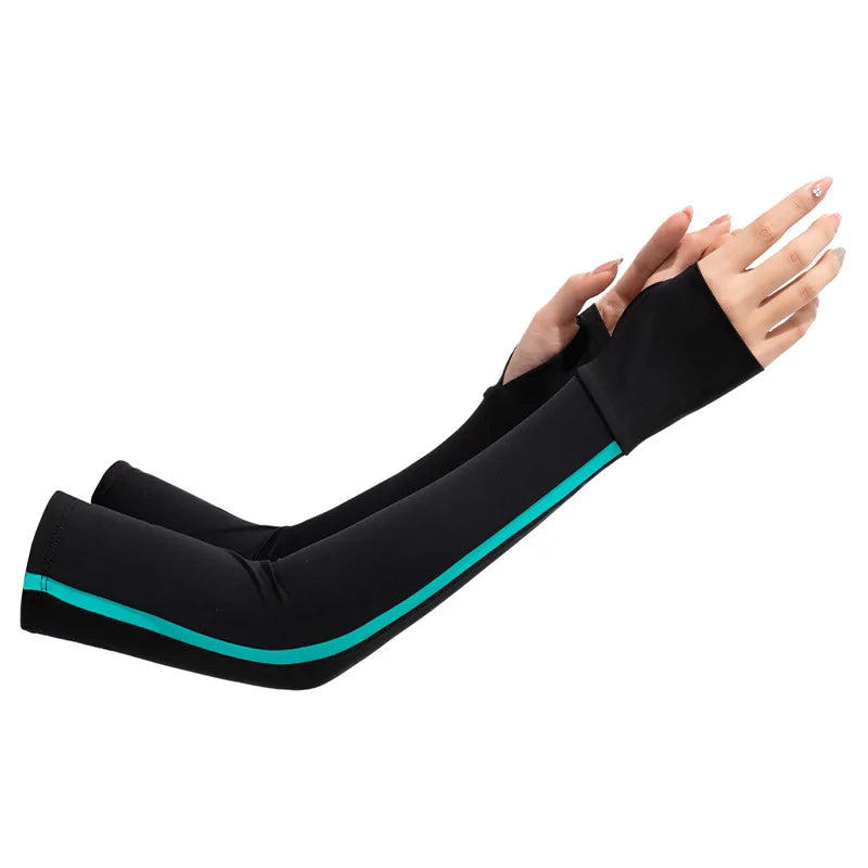 Summer Sun Protection Women Polyester/Nylon Breathable Quick Dry Cooling Anti-UV Cycling Driving Finger Hole Arm Sleeves