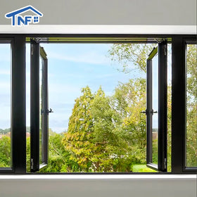 Aluminum Alloy 48x48 Modern Swing Casement Windows Double Tempered Glass Stainless Steel Flyscreen Customized Size Dust-Proof