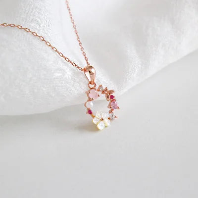 High Quality Trendy S925 Sterling Silver Shell Pearl CZ Crystal Flower Collarbone Pendant Necklace Earrings Women Girl HXL409