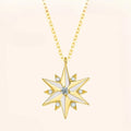 H&F 14K Solid Gold Natural Diamond Necklace Star Pendant with Au585 Pure Real Gold and H/SI Real Diamond