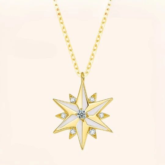 H&F 14K Solid Gold Natural Diamond Necklace Star Pendant with Au585 Pure Real Gold and H/SI Real Diamond