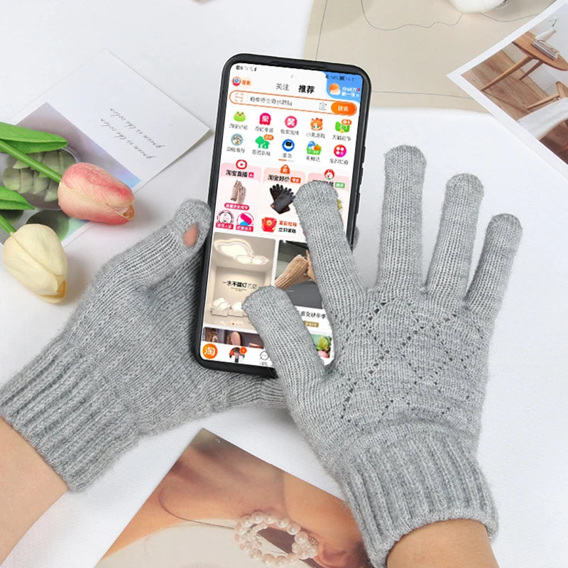 Unisex Winter Warm Knitted Gloves Winter Thick Woolen Touch Screen Skiing Gloves