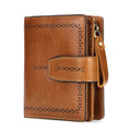 Vintage Trifold Vertical Wallet for Men Women Genuine Leather with Zipper Pocket RFID Blocking Extra Capacity Anti-Theft Feature