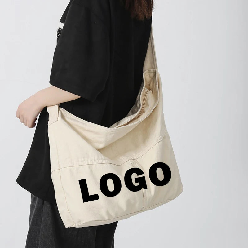 Custom logo Simple Solid Color College Shoulder Bag Women Male Student Canvas Crossbody Bag Men Cool Schoolbag Female Travel Bag