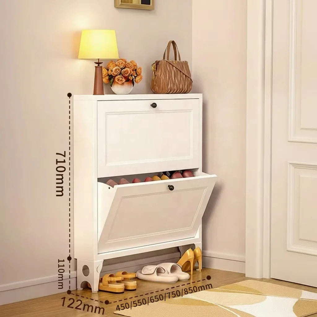 2-Tray Tilt-Out Modern Space-Saving Shoe Cabinet All Steel Frame Free Standing Entryway Storage for Home & Apartment