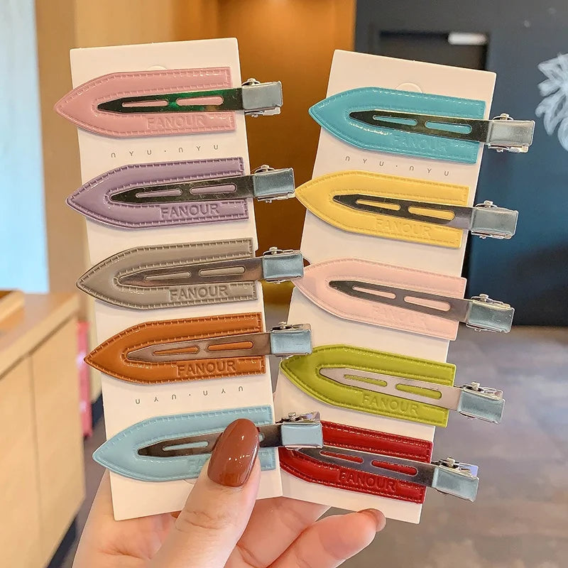 Wholesale Custom logo Women Girls Leather Creaseless Traceless Seamless pink No Crease Bend Hairclips Makeup Hair Clip