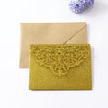 Hot Sale Laser Cut Invitation Golden Glitter Paper Laser Folded Gift Pocket Greeting Cards Cover Blank Envelope