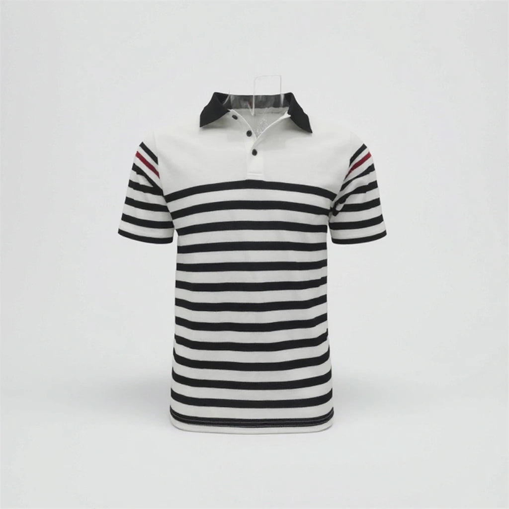 A538 Men's POLO Shirt Custom Woven T-Shirt With Striped Print Loose Lapel and Short-sleeved Sports Style