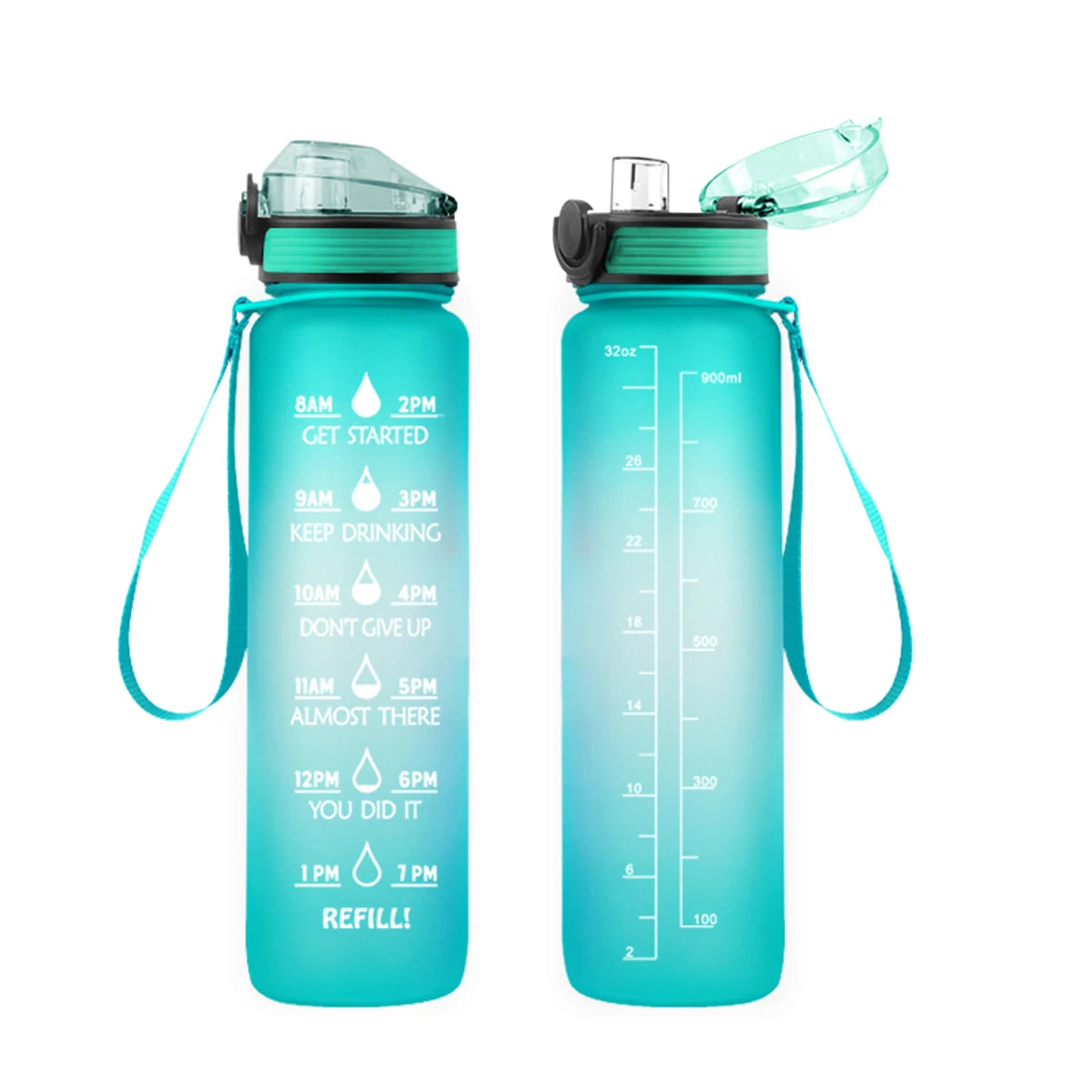 Hot Selling 1000ML Motivational Fitness Sports Water Bottle with Time Marker & Straws