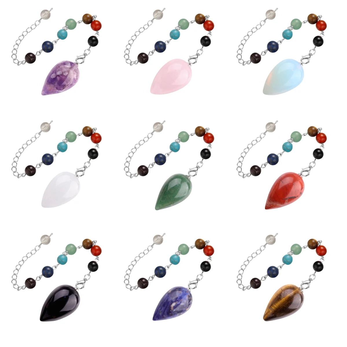 Fashion Natural Agate Stone Droplet Shaped Crystal Pendant and Color Chain Healing Stone Bead Handicraft for Unisex As Gift