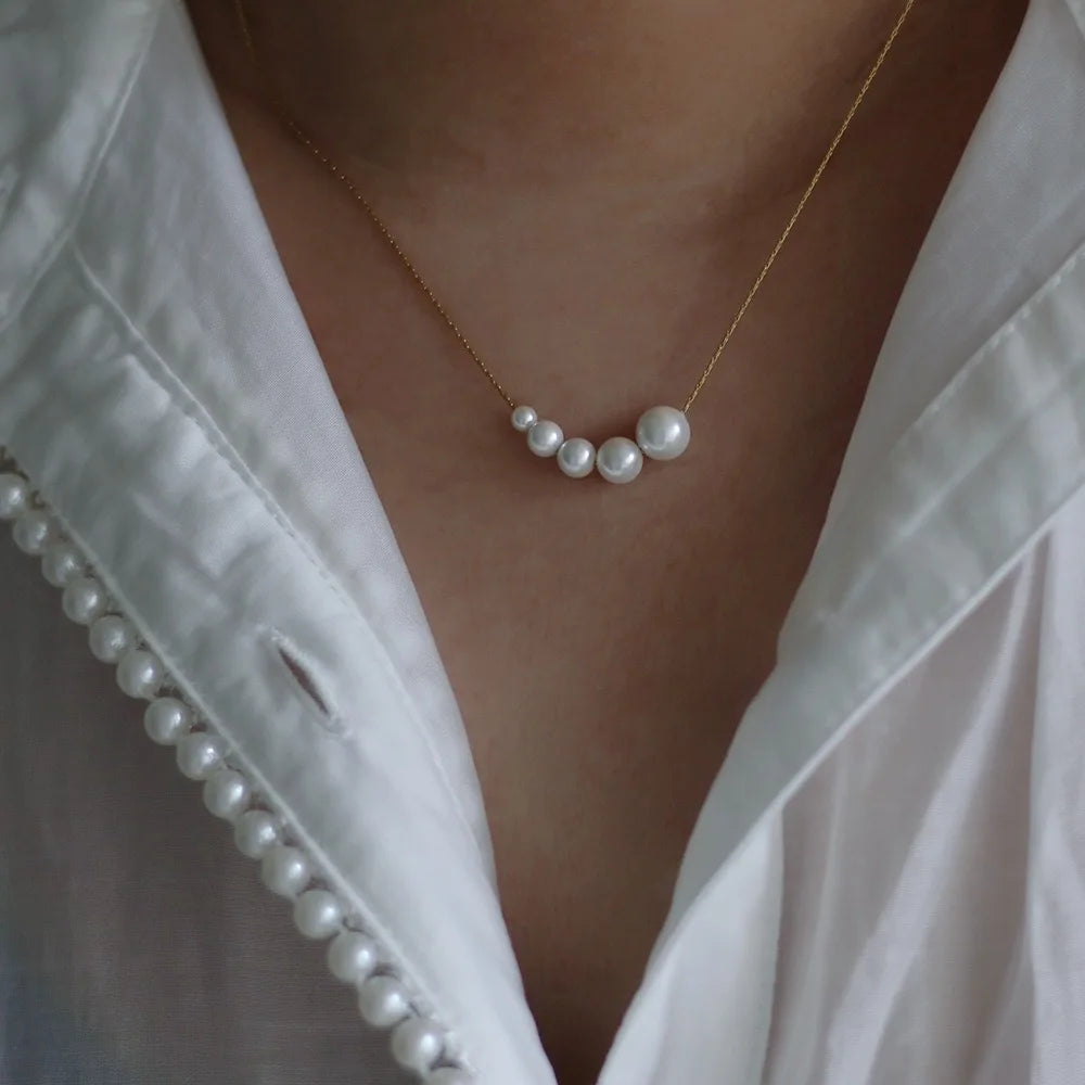 New Fashion 18k Gold Stainless Steel Pearl Necklace for Women Pendant Choker Necklace
