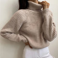 Turtleneck Women Sweater Women Khaki Long Sleeve Pullover  Autumn Winter Casual Pink Jumper Loose Sweaters Oversized