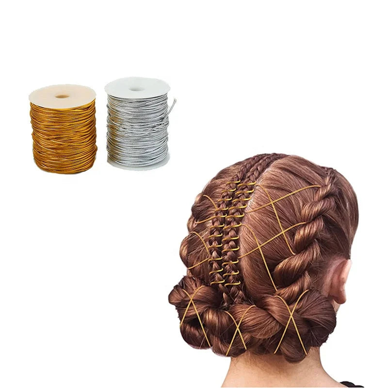 Wholesale 50 Meter Gold Silver Braided Hair Cord String Braided Dreadlocks Hair Rope Wig Accessories Elastic Band