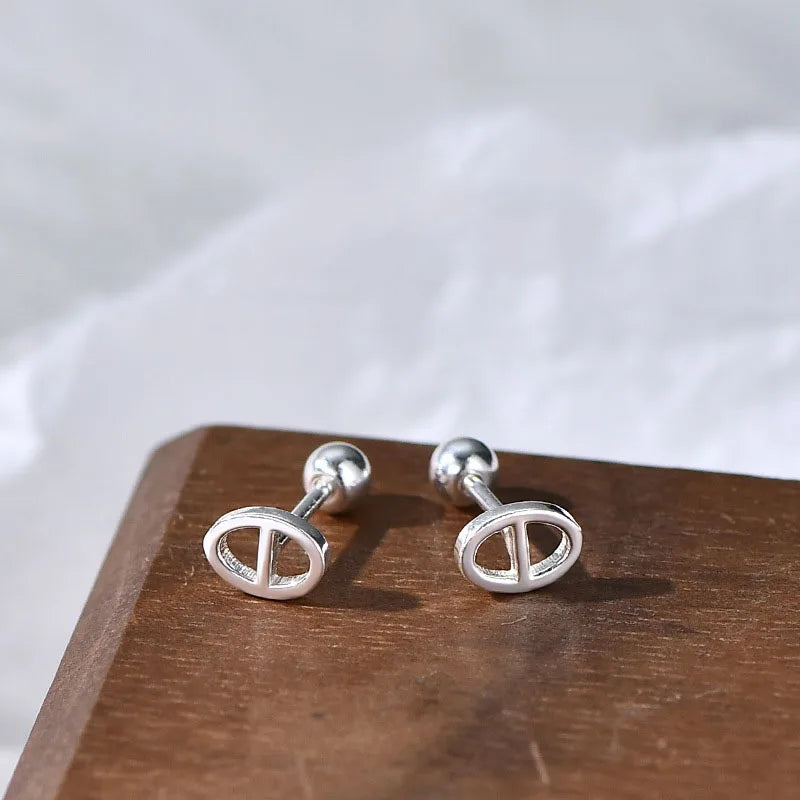 Classical S999 Pure 925 Sterling Silver Hollow Pig Nose Shaped Stud Earring for Women Girls Gifts