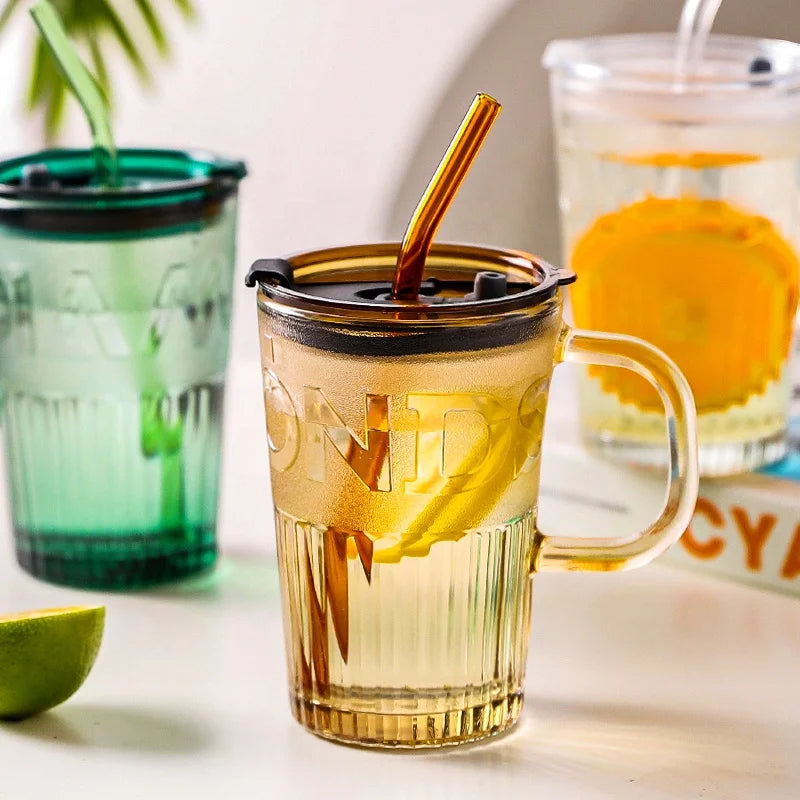 New Design Portable BPA Free Leak Proof Customizable Glass Juice/Water Mug with Lid and Straw Modern Embossed Logo