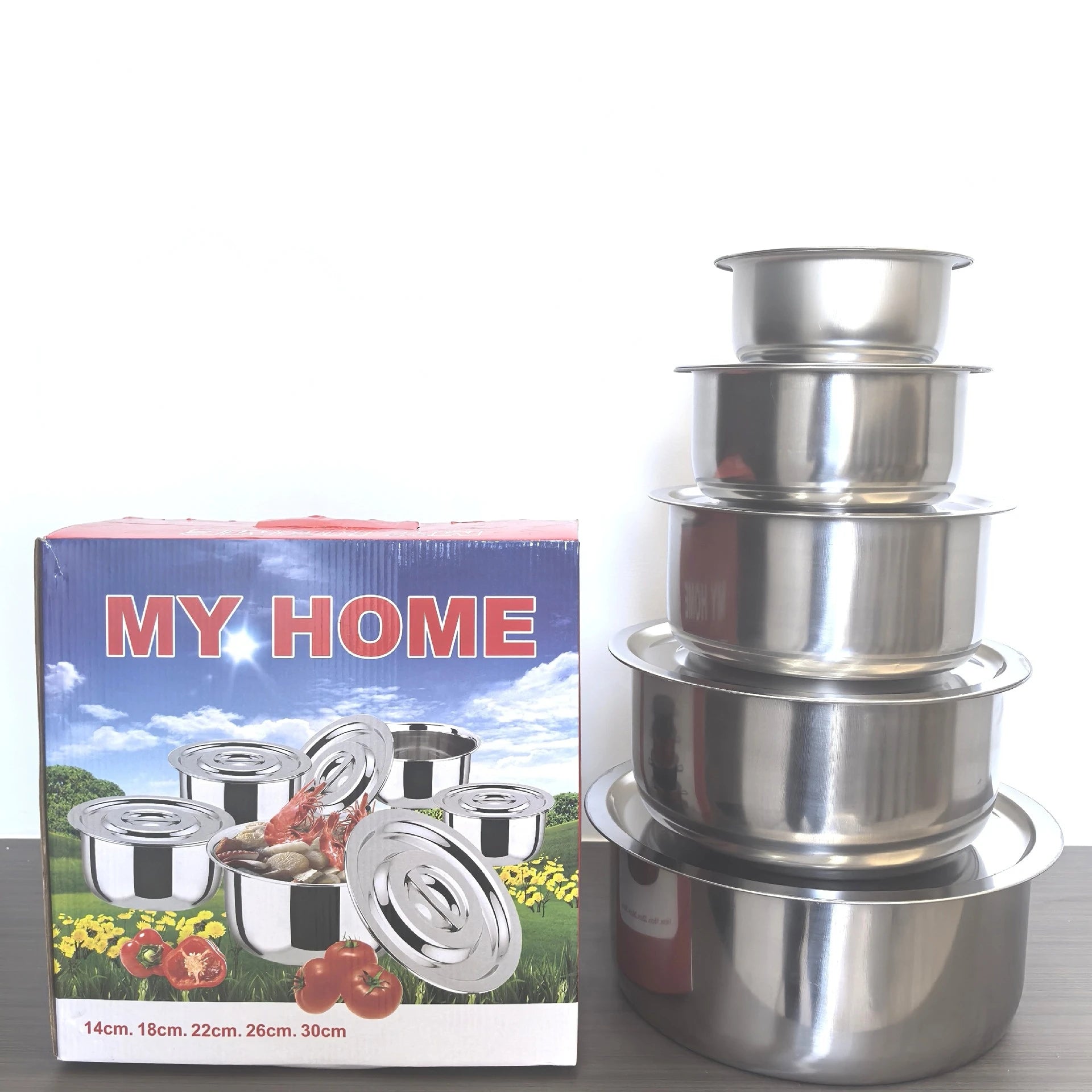 5pcs Soup Stock Pots Set Bowl Cooking Pots Casseroles Food Storage Containers Stainless Steel Cookware Sets Kitchen Cooking Pan