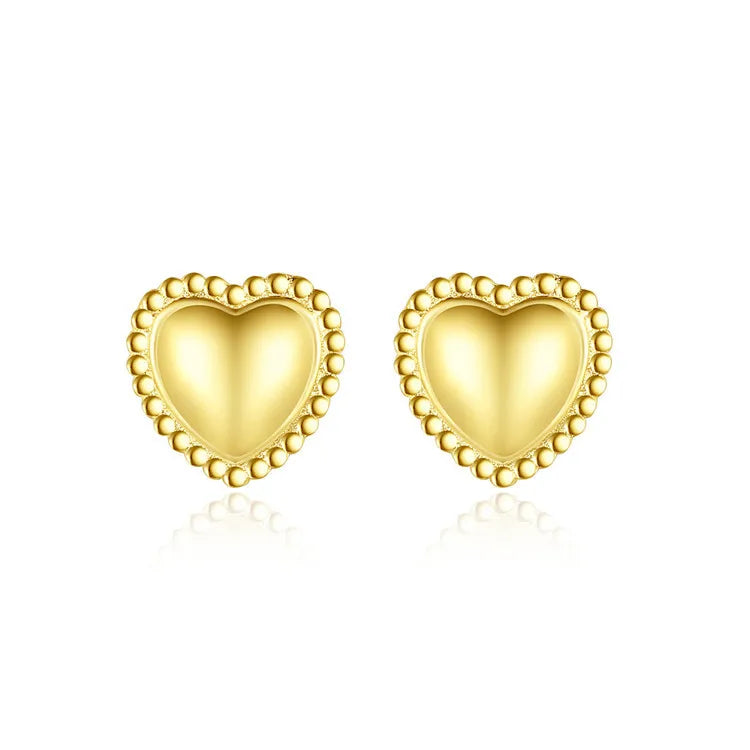 SP Korean 925 Stud Jewellery Gold Woman Heart Earring Sterling Silver