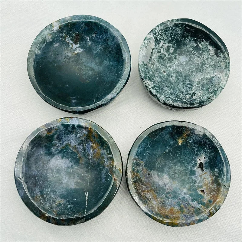 Natural Hand Carving Crystal Moon Heart Star Bowl Moss Agate Bowl