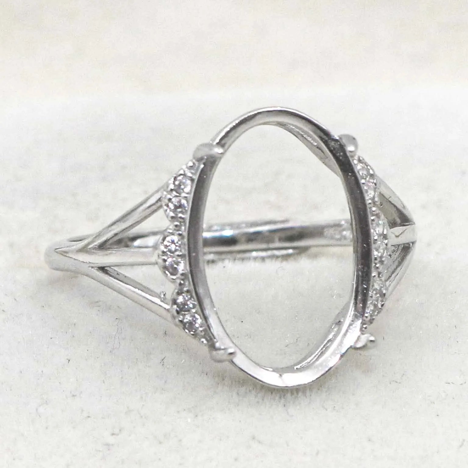 Sterling Silver 10*15mm Semi Mount Ring Empty Frame Blank Support Claws Setting S925 Base Holder Without Center Stone for Inlay