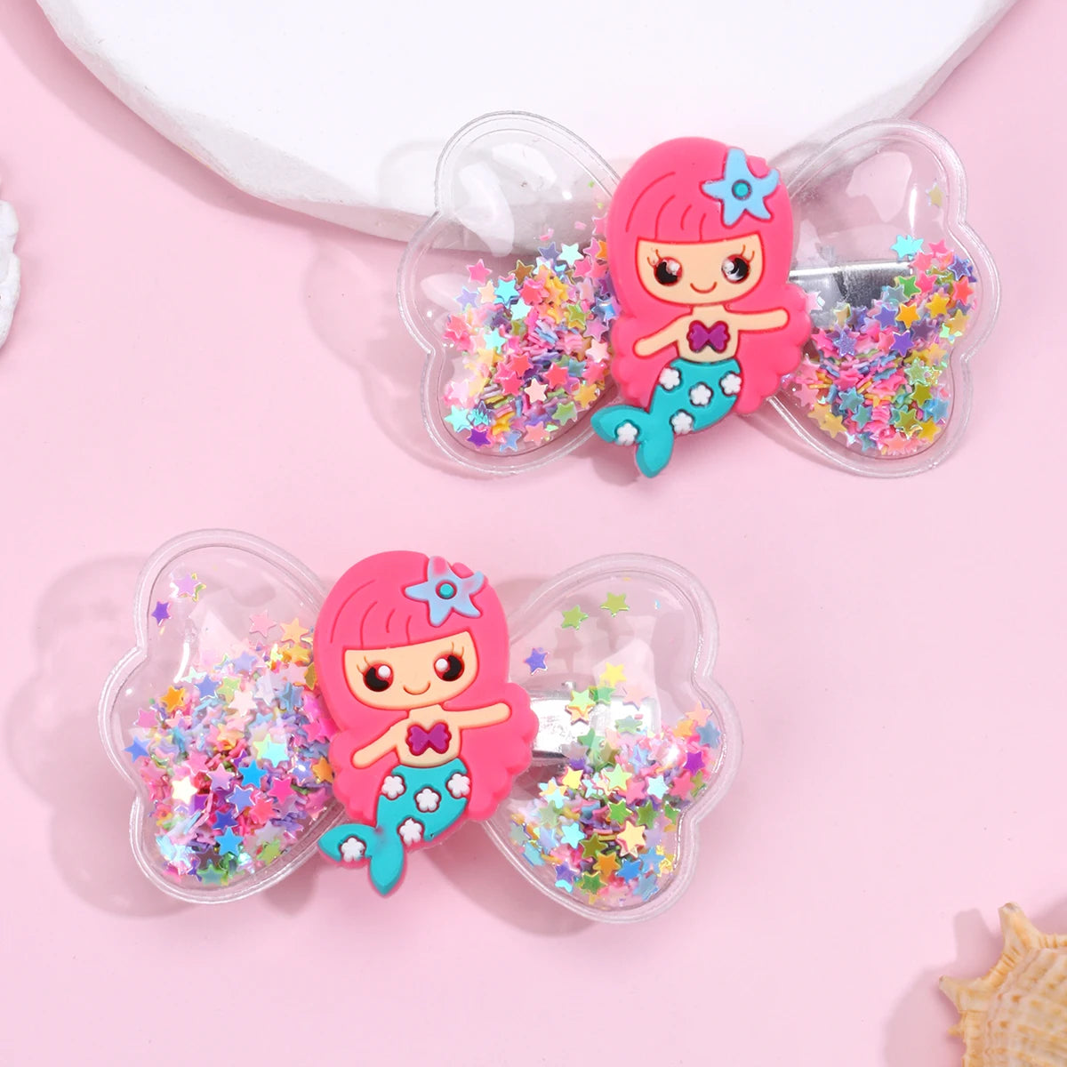 Fashion Holiday Hair Accessories Princess Party Hair Ornaments Transparent PVC Children's Mermaid Shaker Hair Clips