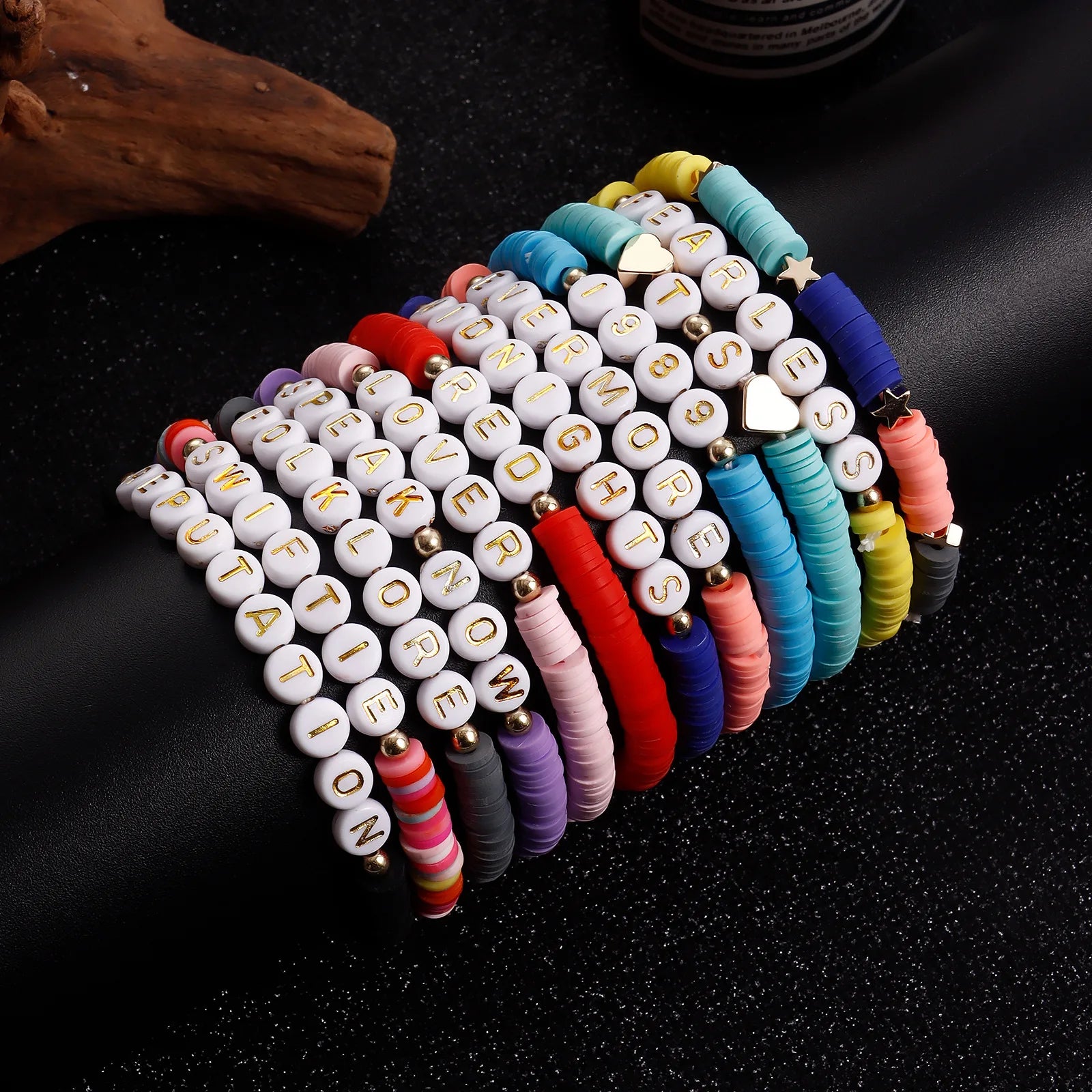 Customize Letter Name Handmade Polymer Clay Beaded Bracelet Boho Heishi Couple and Friendship Bracelets