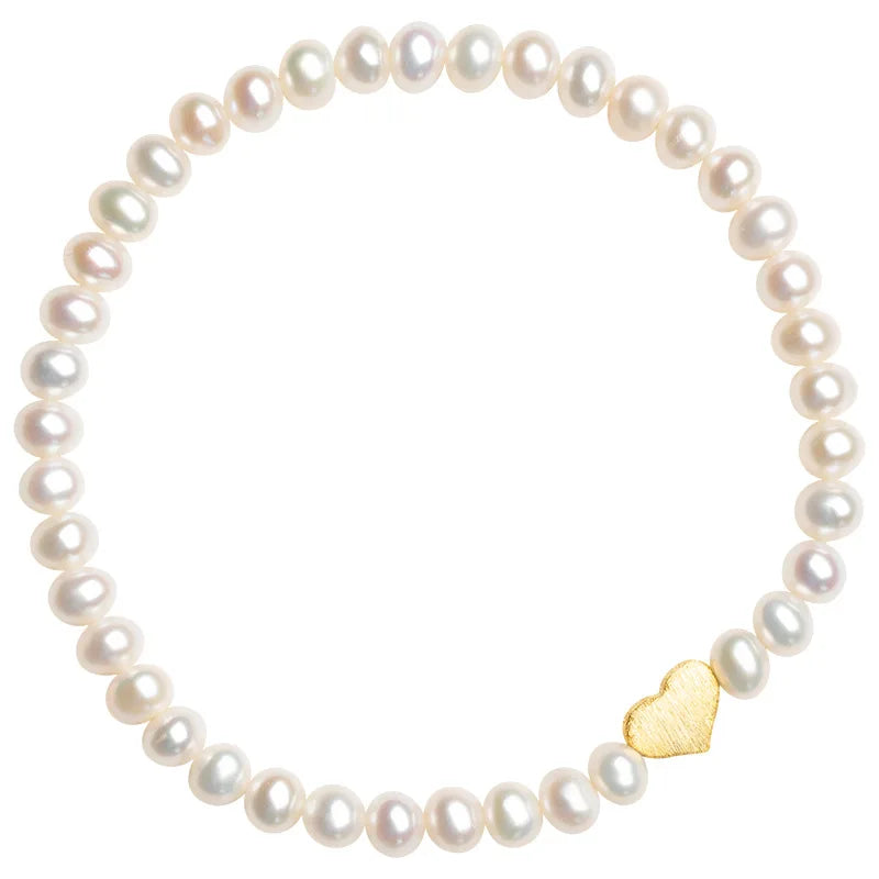 Wholesale Freshwater Pearl Bead 925 Sterling Silver Heart Charm Pure Handmade Bracelet Jewelry Ins