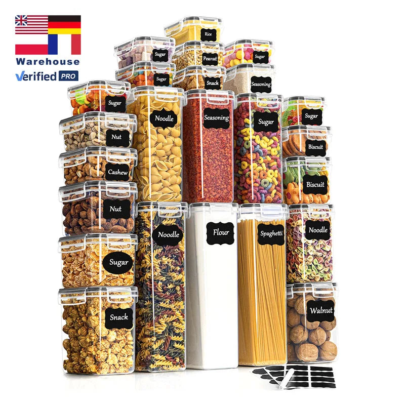 BPA-Free Plastic Airtight Containers 24 Piece Set with Lids Rectangle Kitchen Storage Solutions Stackable Kitchen Organizers
