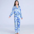 Satin Silk Pajama Set for Women Sky Blue Printing Pajamas Satin Pajamas