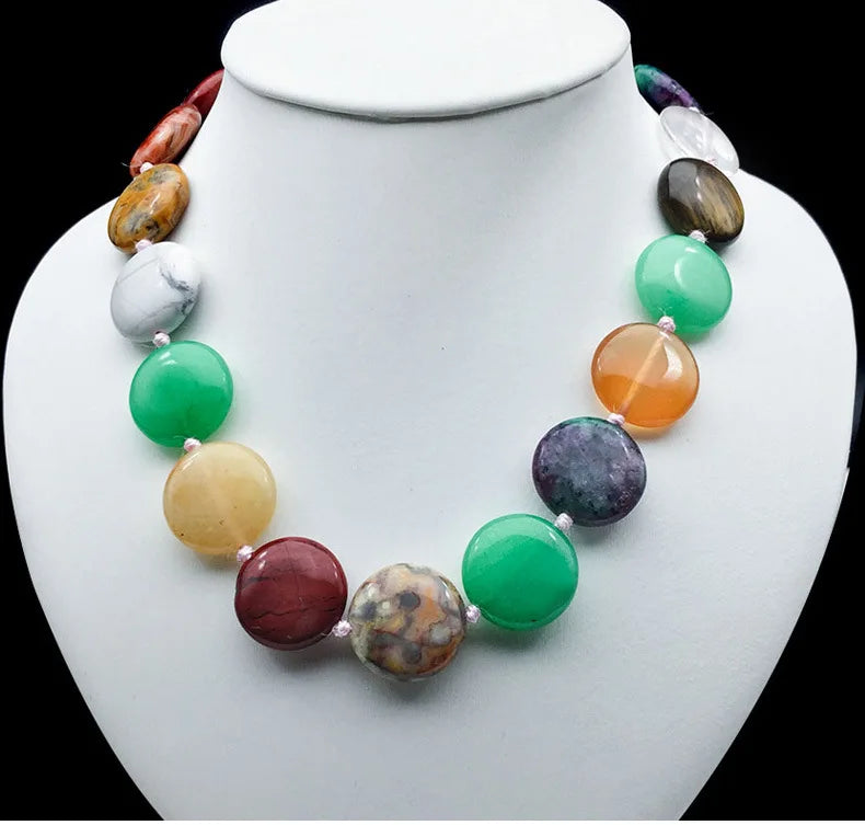 Hongzhuo Hot Selling Personalized Elastic Colorful Pattern Chakra Crystal Bracelet Yoga Solar System Necklace Jewelry