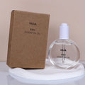 Fancy 50 ml Flat Round clear Empty Essential Oil Glass Bottle with Push Button Dropper