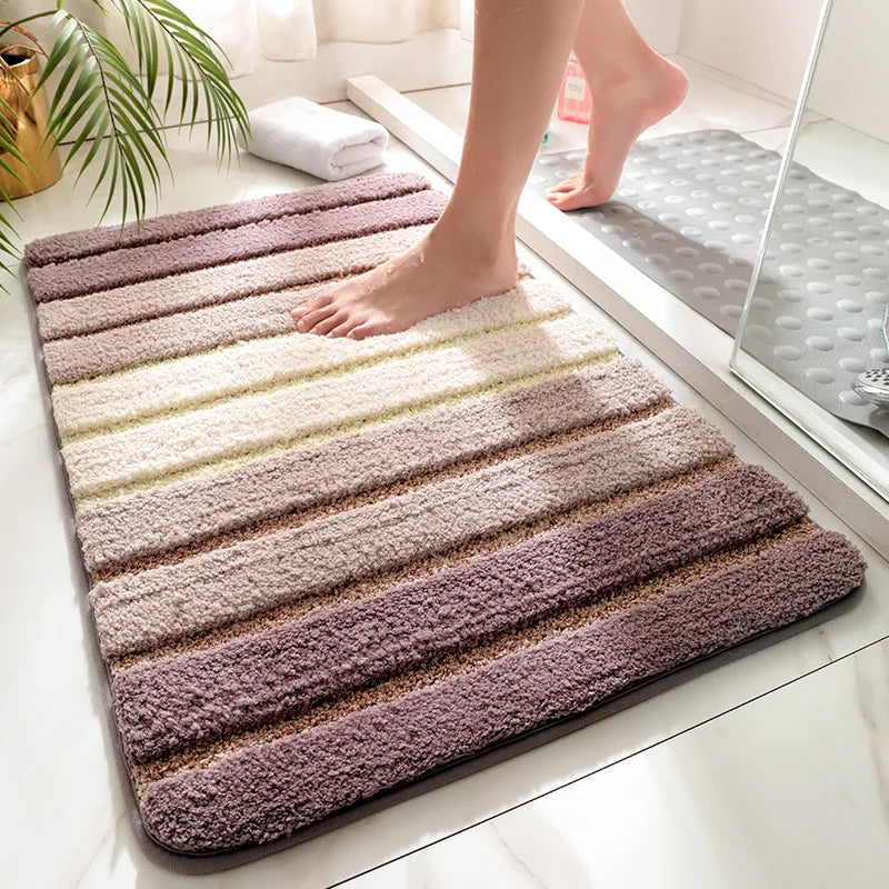 Modern Design Microfiber Flocking Area Rugs Mat Extra Absorbent Shaggy Dry Carpets Non Slip Bath Mat for Bathroom Toilet Bedroom