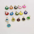 JS1644  Jewelry Supplies Rainbow Multi Colored Enamel 18k Gold Glaze Evil Eyes Round Disc Charm Pendants