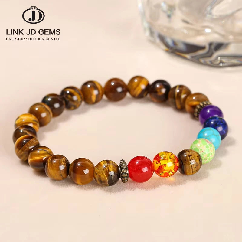 JD GEMS Hot Selling 8mm 7 Chakra Energy Yoga  Elastic Beads Bangle Natural Stone Beads Jewelry Fashion Bracelet