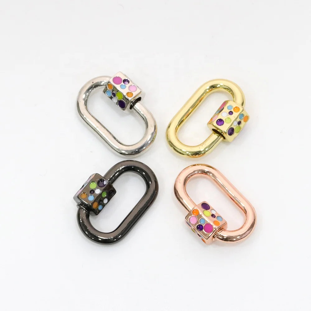 Tengyue YAL21011505 Colorful CZ Micro Pave Oval Screw Clasp with Easy Open Spring for DIY Jewelry
