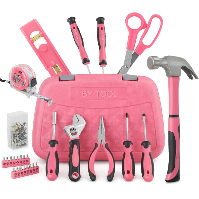 Popular Household Women 67pcs Hand Tool Kit Claw Hammer Gradienter Pink Tool Box Suit for Ladies Special in Home & Office