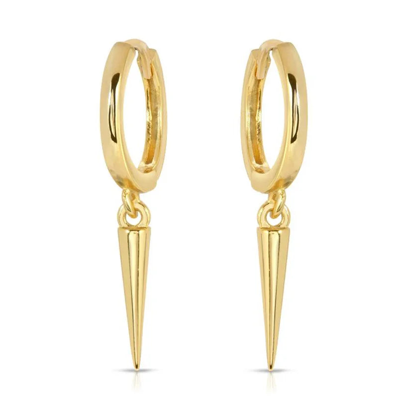 European American 925 Sterling Silver Rivet Cone Conical Shape Pendant Gold Plated Hoop Earrings for Women