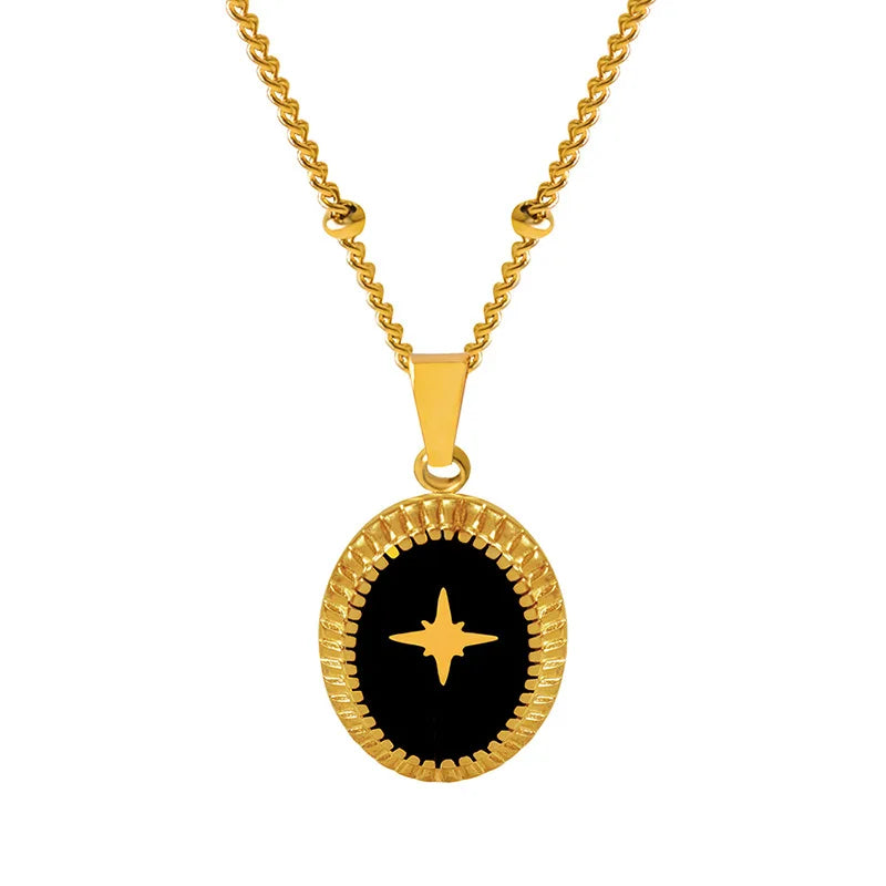 Drop Glue Awn Star Ellipse Pendant Necklace Female Clavicle Chain Ins Sex Cool Wind Contracted Stainless Steel 18K Gold