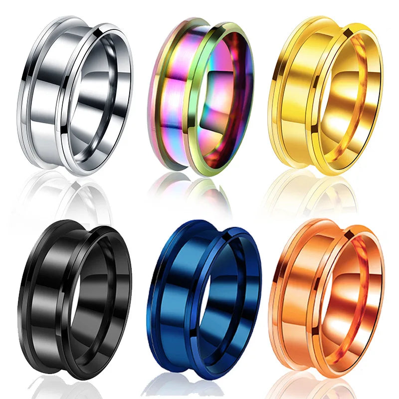 Dingchao Customizable Stainless Steel Men's 8mm Groove Ring with Beveled Edges in Black Silver Gold