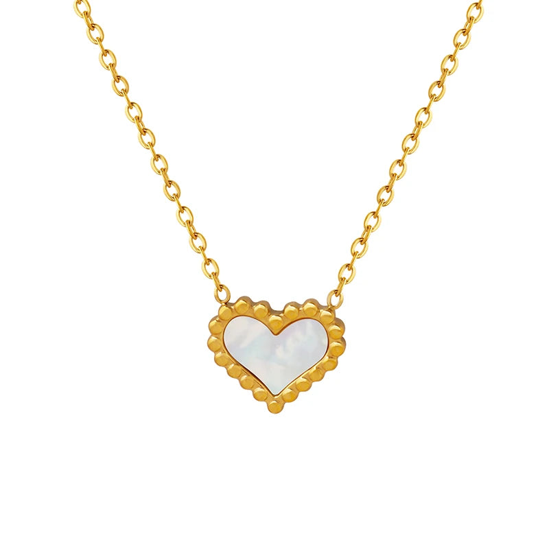 Trendy Gold Plated Stainless Steel Heart Shell Necklace Fashionable Collarbone Chain for Anniversary Occasions