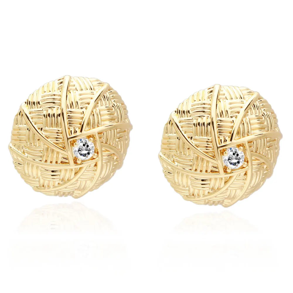 Wholesale Sparkling Cubic Zircon Braid Ball Stud Earrings Fashion Big Gold Brass Cross Pattern Hollow Earrings Jewelry for Women