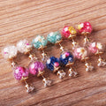 Dainty Vintage Crystal Flower Transparent Resin Round Ball Botanical Jewelry Acrylic Stud Earrings with Silver Peg for Girls