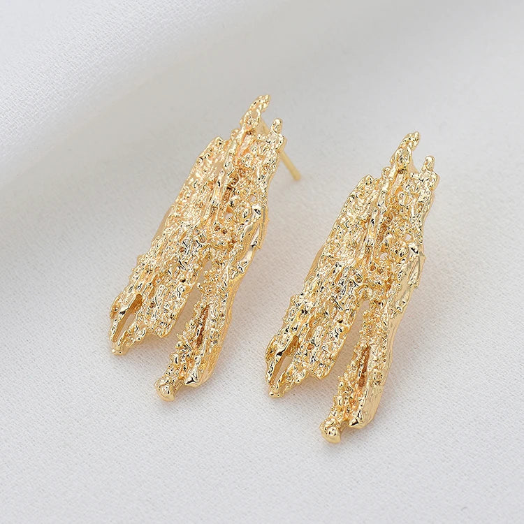 Jiexing 14K Gold Plated Unique Design Irregular Lava Shape Earring Fashion Women's Jewelry Studs Earrings