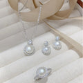 New Arrived Princess Big Round Pearl Pendant Freshwater Pearl Diamond Zircon 18K Gold Plates Necklace Ring Earrings Jewelry Set